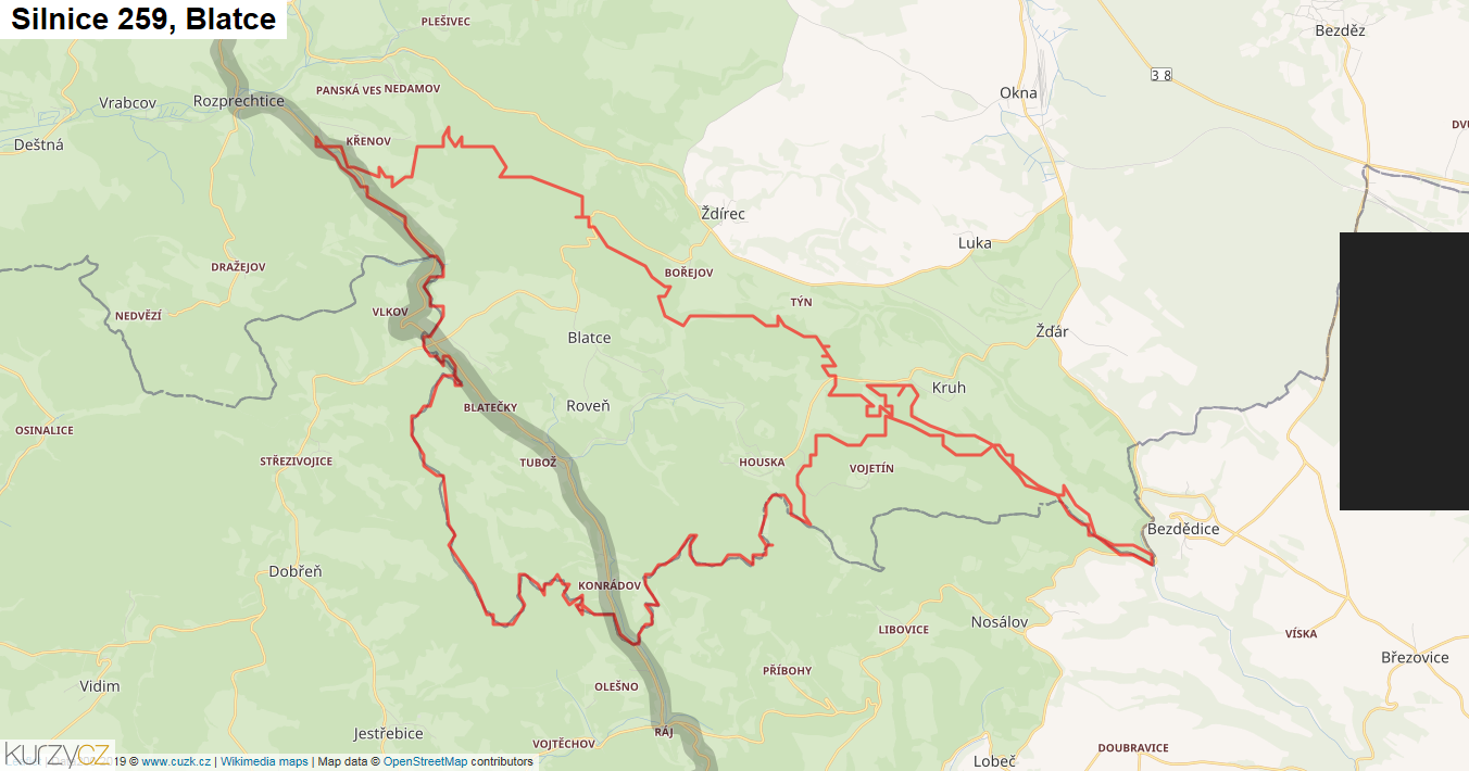 Blatce, Silnice 259 - Mapa