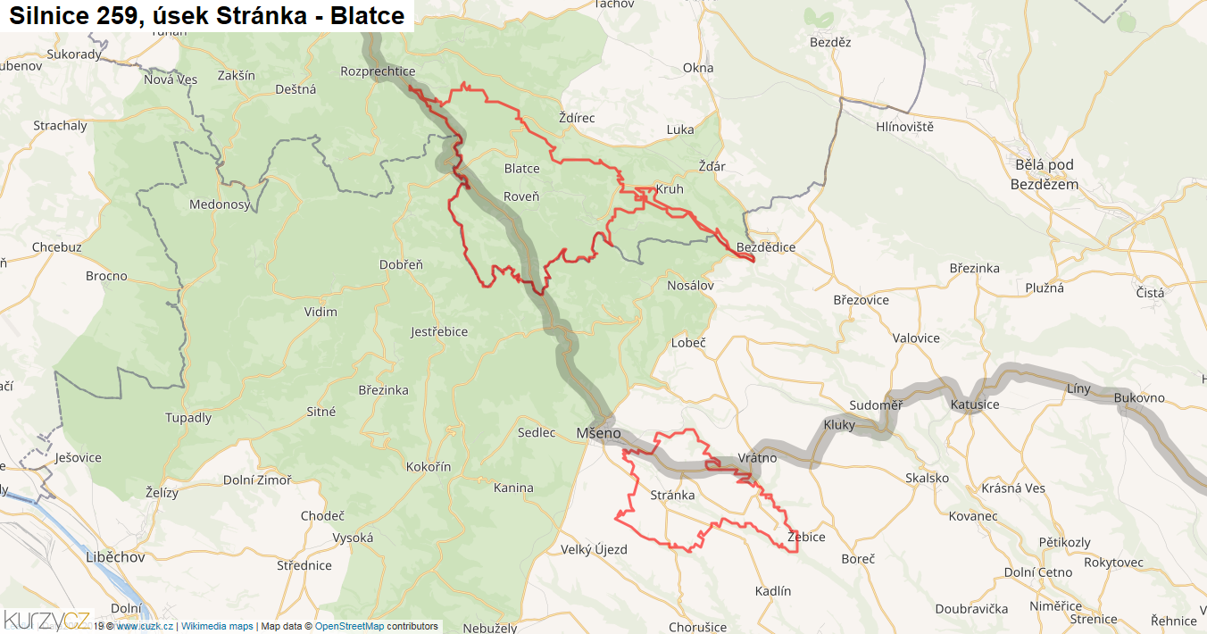 Úsek Stránka - Blatce, Silnice 259 - Mapa