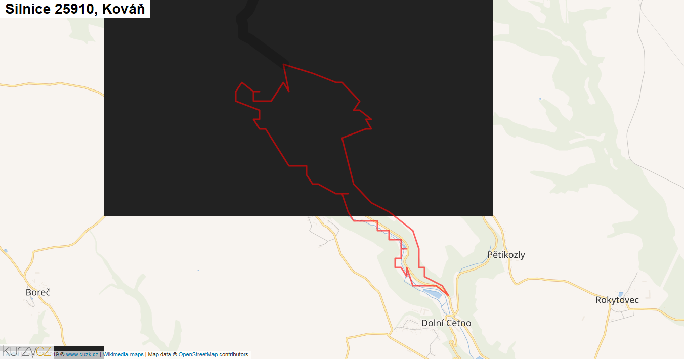 Kováň, Silnice 25910 - Mapa