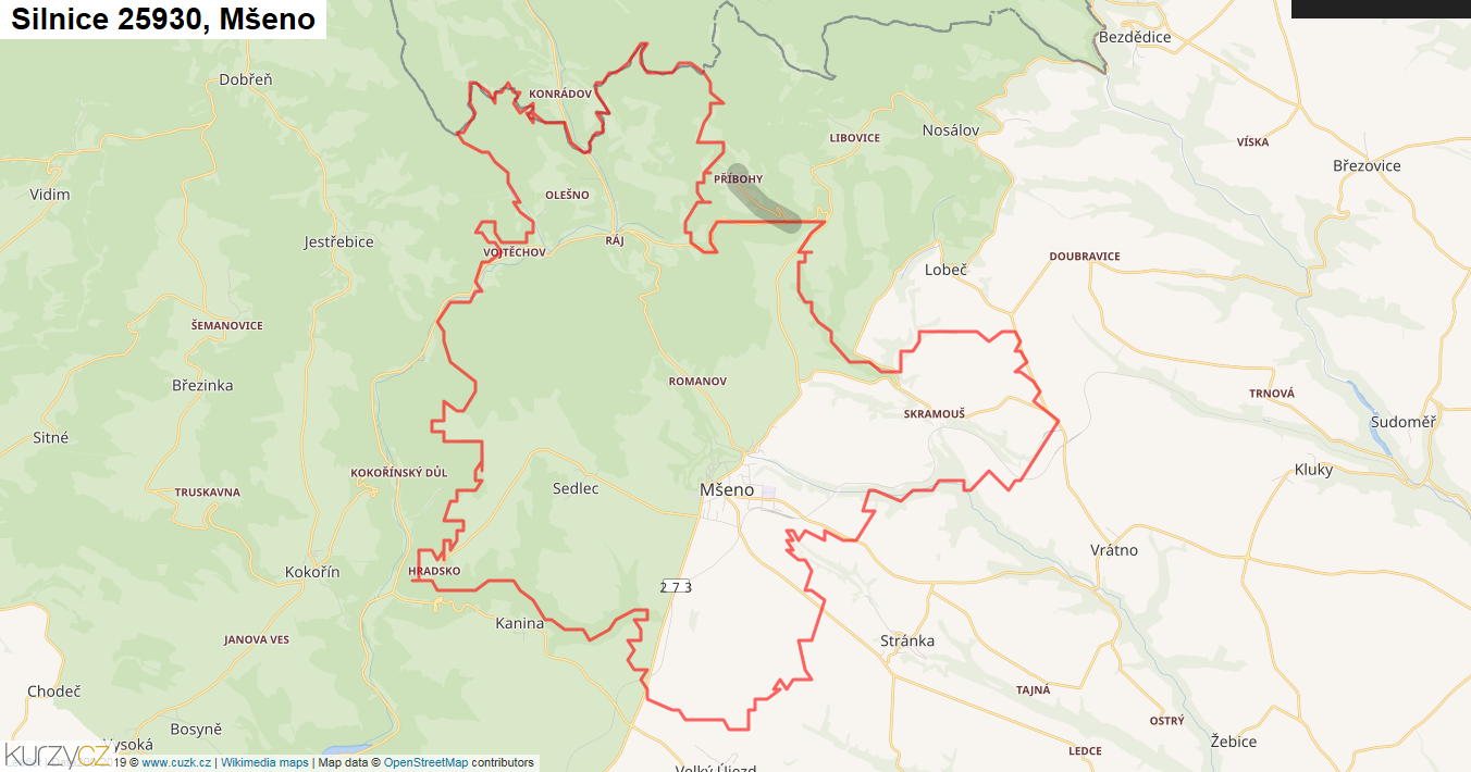 Mšeno, Silnice 25930 - Mapa