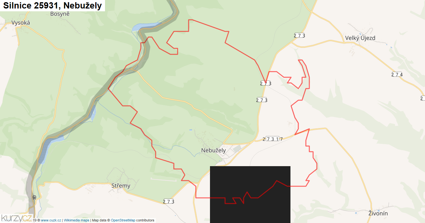 Nebužely, Silnice 25931 - Mapa