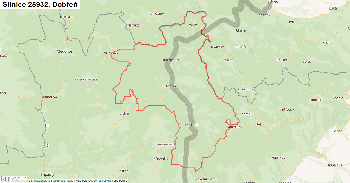 Dobřeň, Silnice 25932 - Mapa