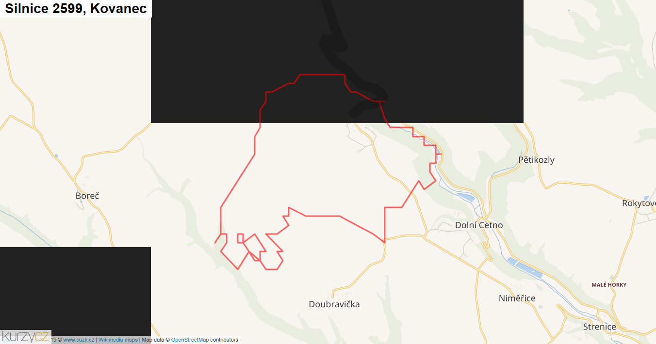 Kovanec, Silnice 2599 - Mapa
