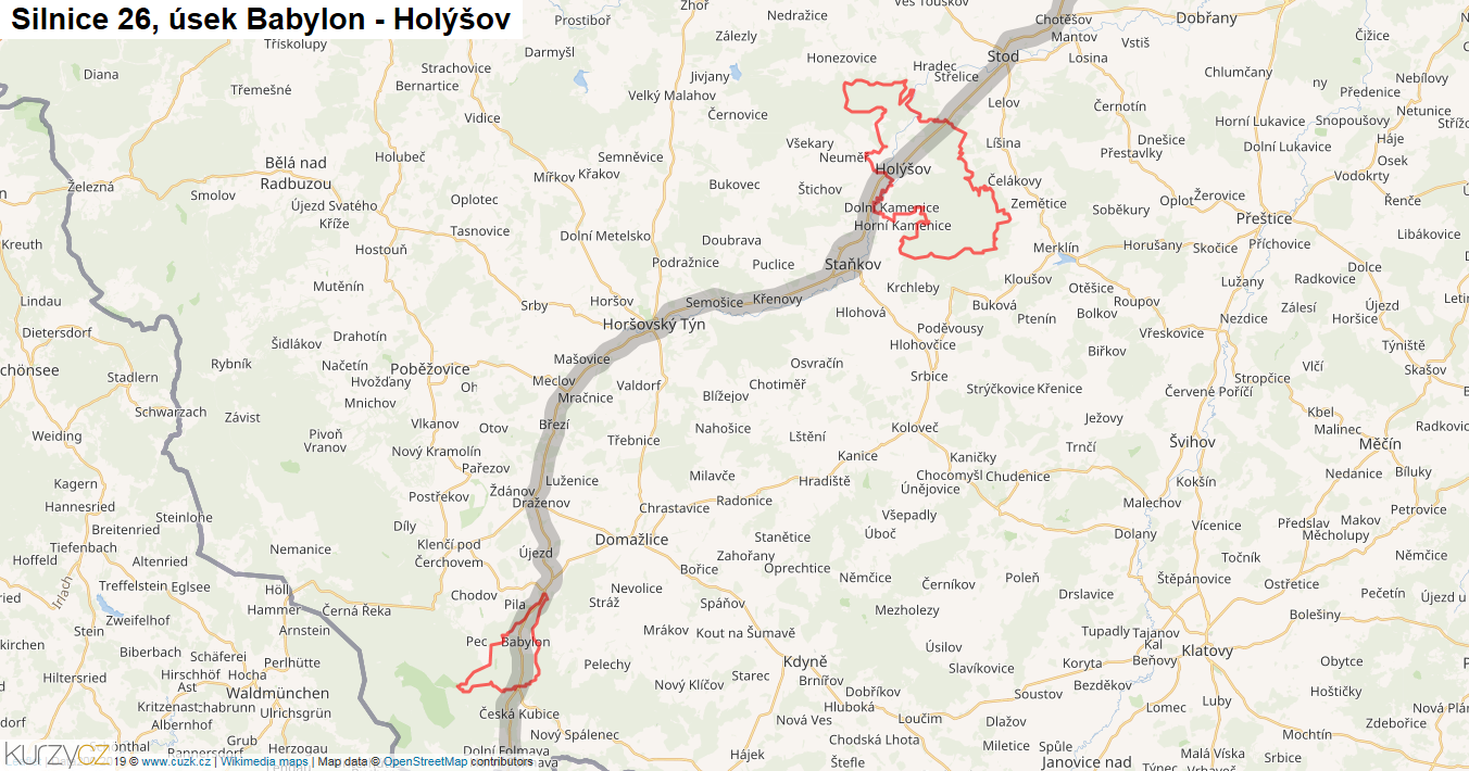 Úsek Babylon - Holýšov, Silnice 26 - Mapa