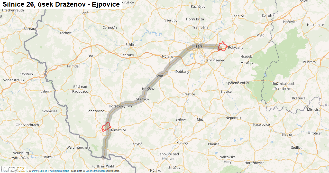 Úsek Draženov - Ejpovice, Silnice 26 - Mapa