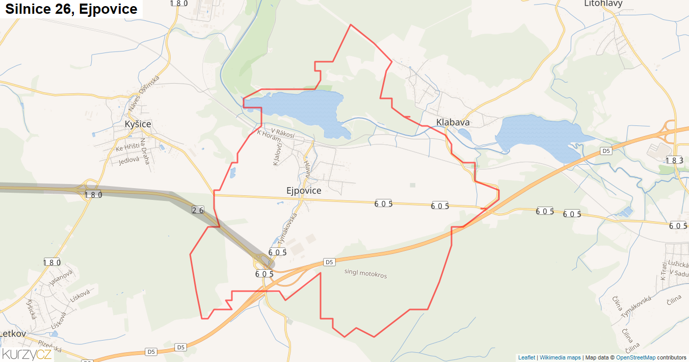 Ejpovice, Silnice 26 - Mapa