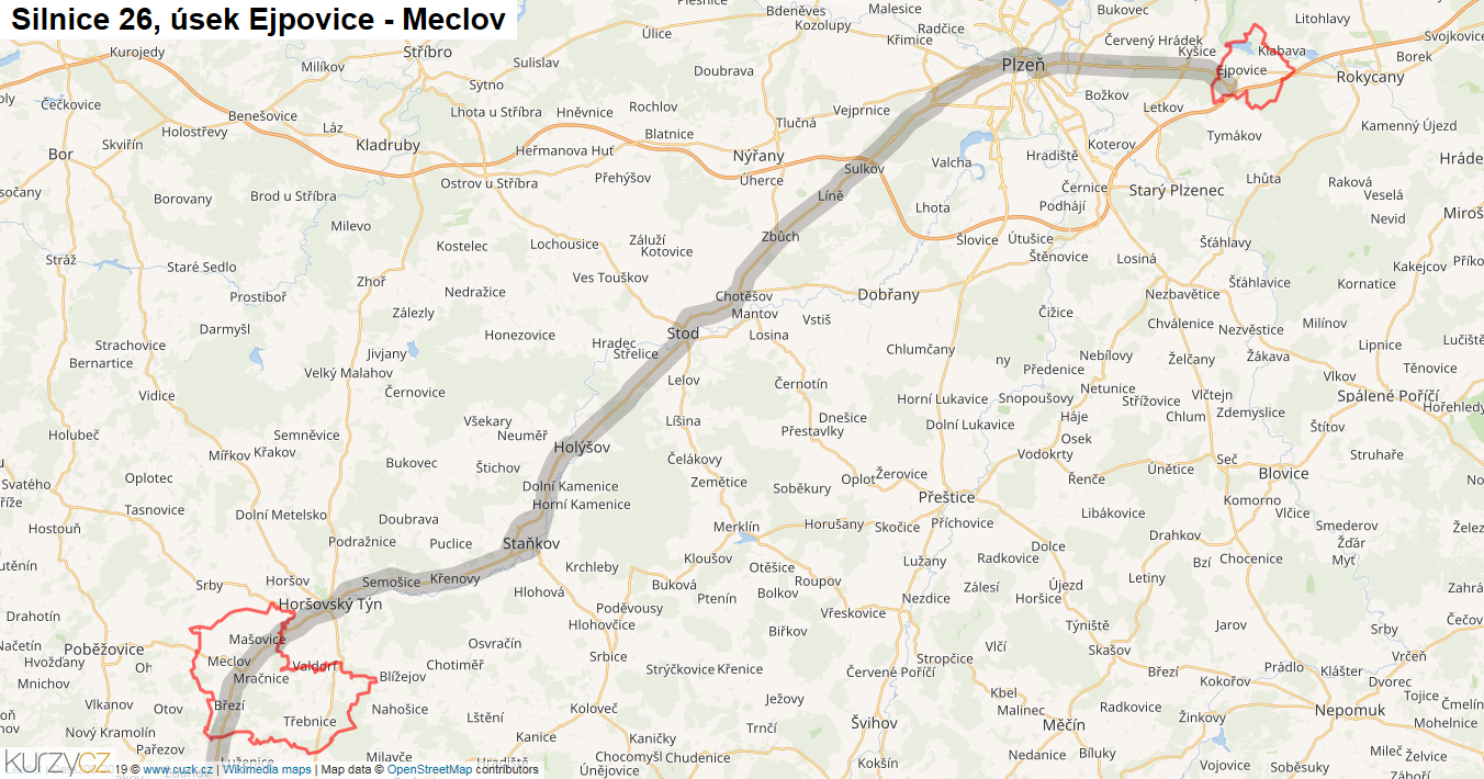 Úsek Ejpovice - Meclov, Silnice 26 - Mapa