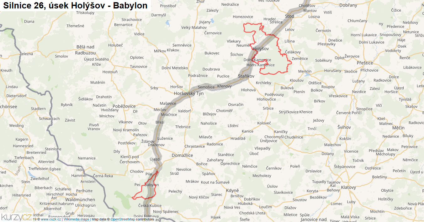 Úsek Holýšov - Babylon, Silnice 26 - Mapa
