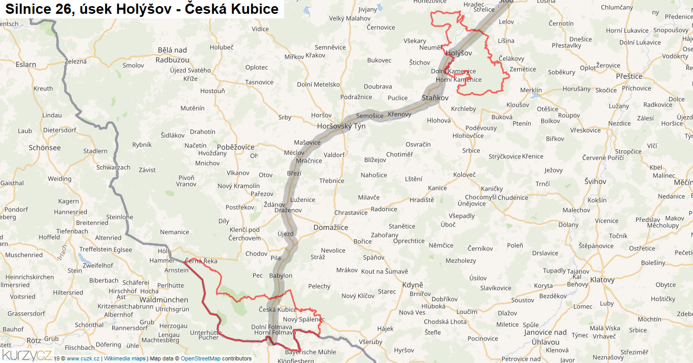 Úsek Holýšov - Česká Kubice, Silnice 26 - Mapa