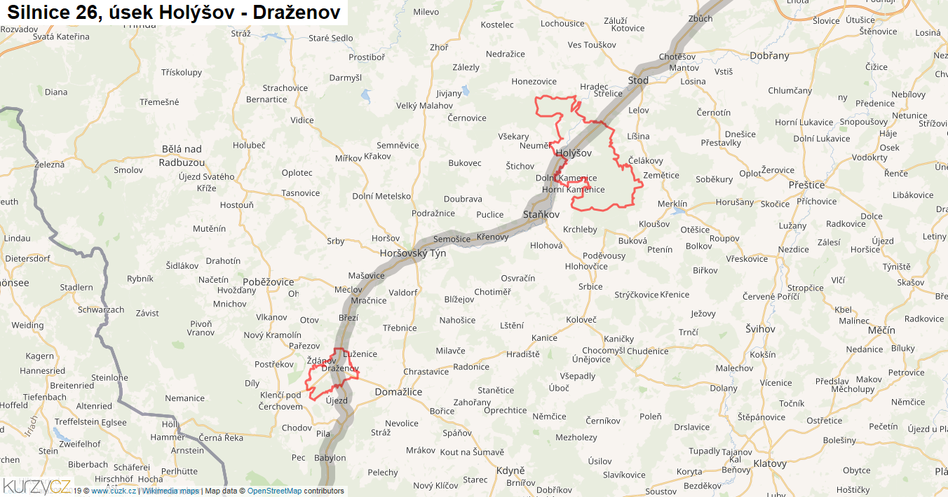 Úsek Holýšov - Draženov, Silnice 26 - Mapa