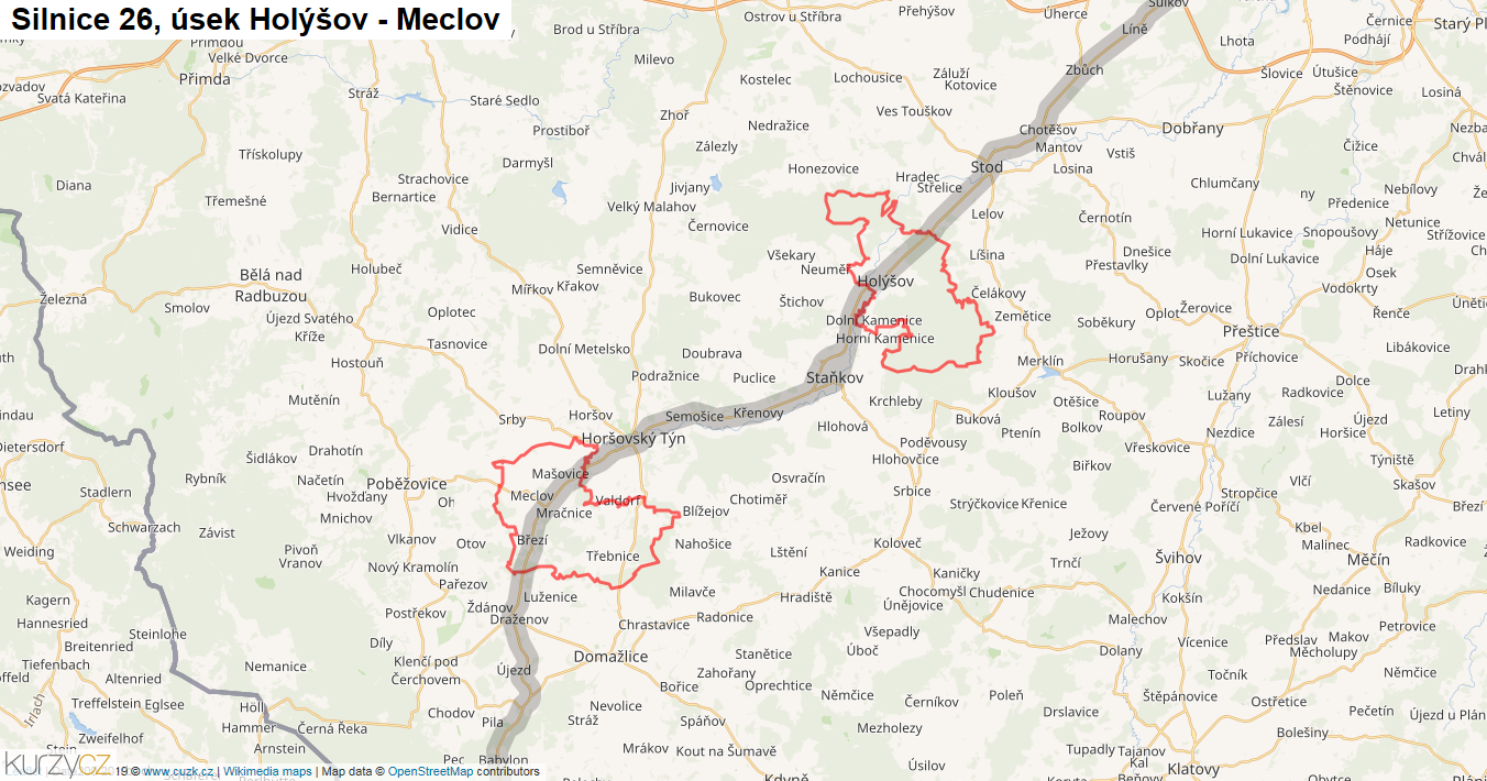 Úsek Holýšov - Meclov, Silnice 26 - Mapa