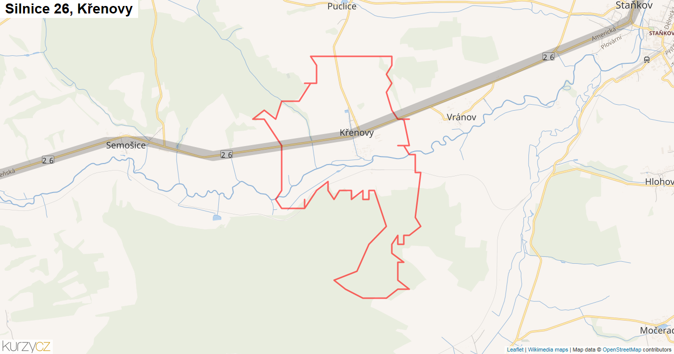 Křenovy, Silnice 26 - Mapa