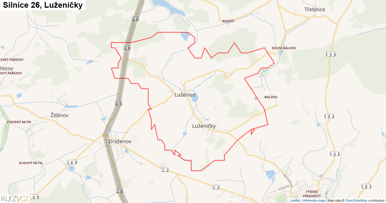 Luženičky, Silnice 26 - Mapa
