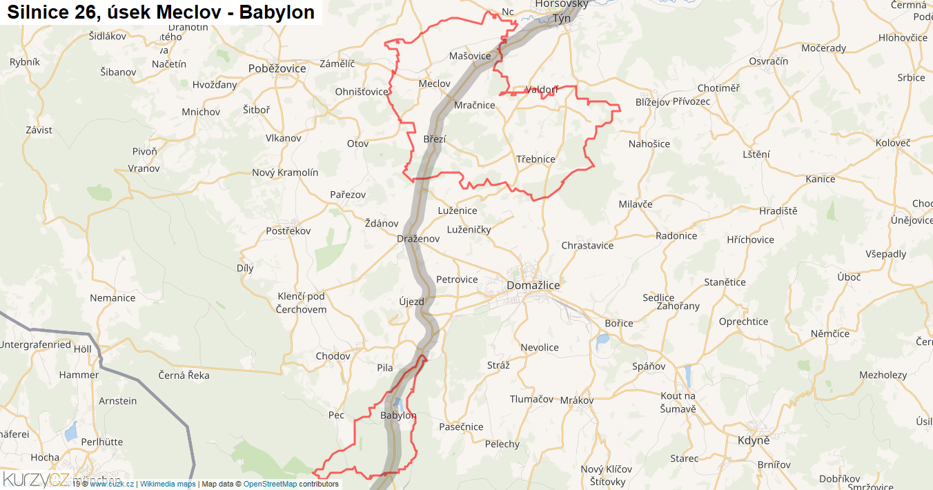 Úsek Meclov - Babylon, Silnice 26 - Mapa