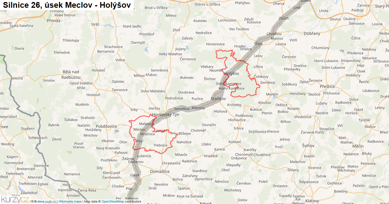 Úsek Meclov - Holýšov, Silnice 26 - Mapa