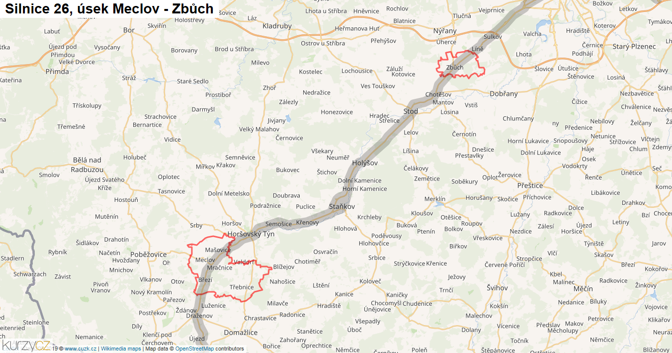 Úsek Meclov - Zbůch, Silnice 26 - Mapa