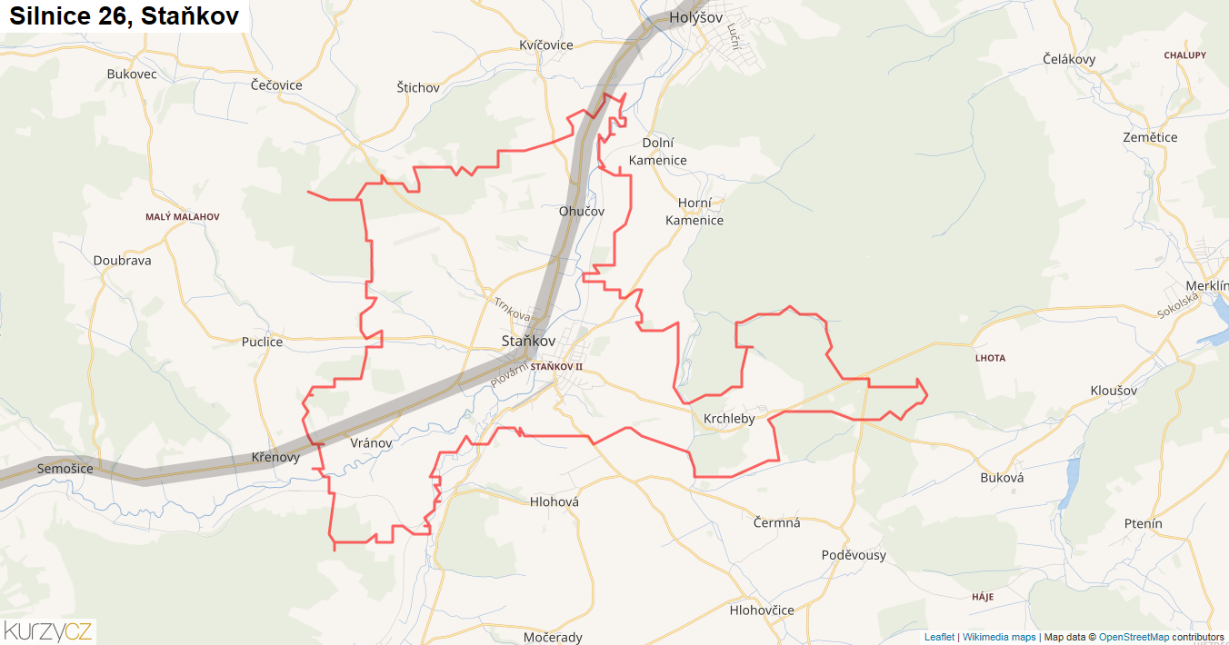Staňkov, Silnice 26 - Mapa