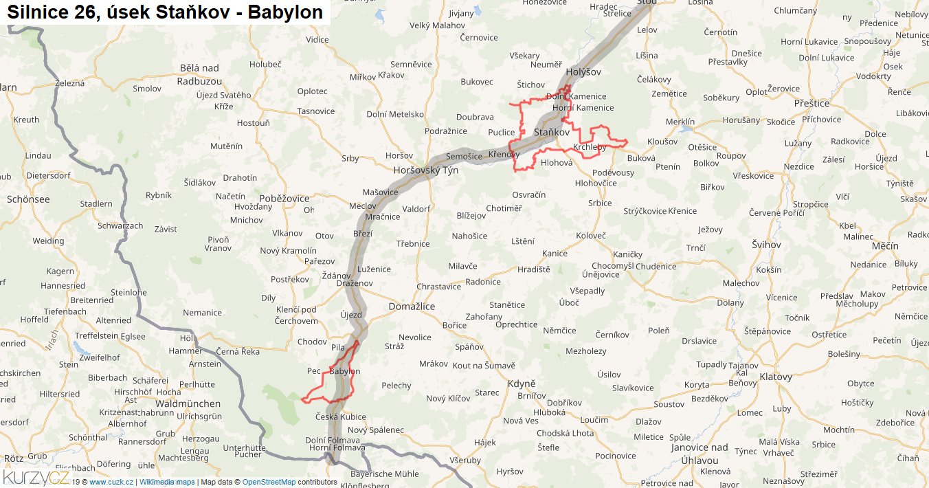 Úsek Staňkov - Babylon, Silnice 26 - Mapa