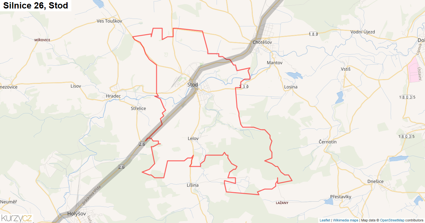 Stod, Silnice 26 - Mapa
