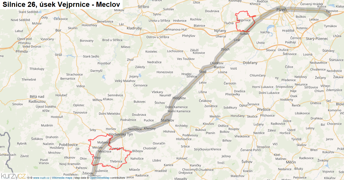 Úsek Vejprnice - Meclov, Silnice 26 - Mapa
