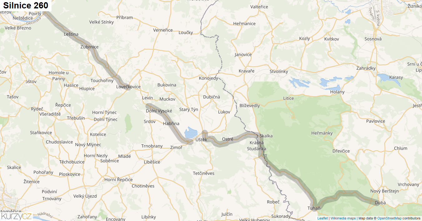 Silnice 260 - mapa Silnice 260