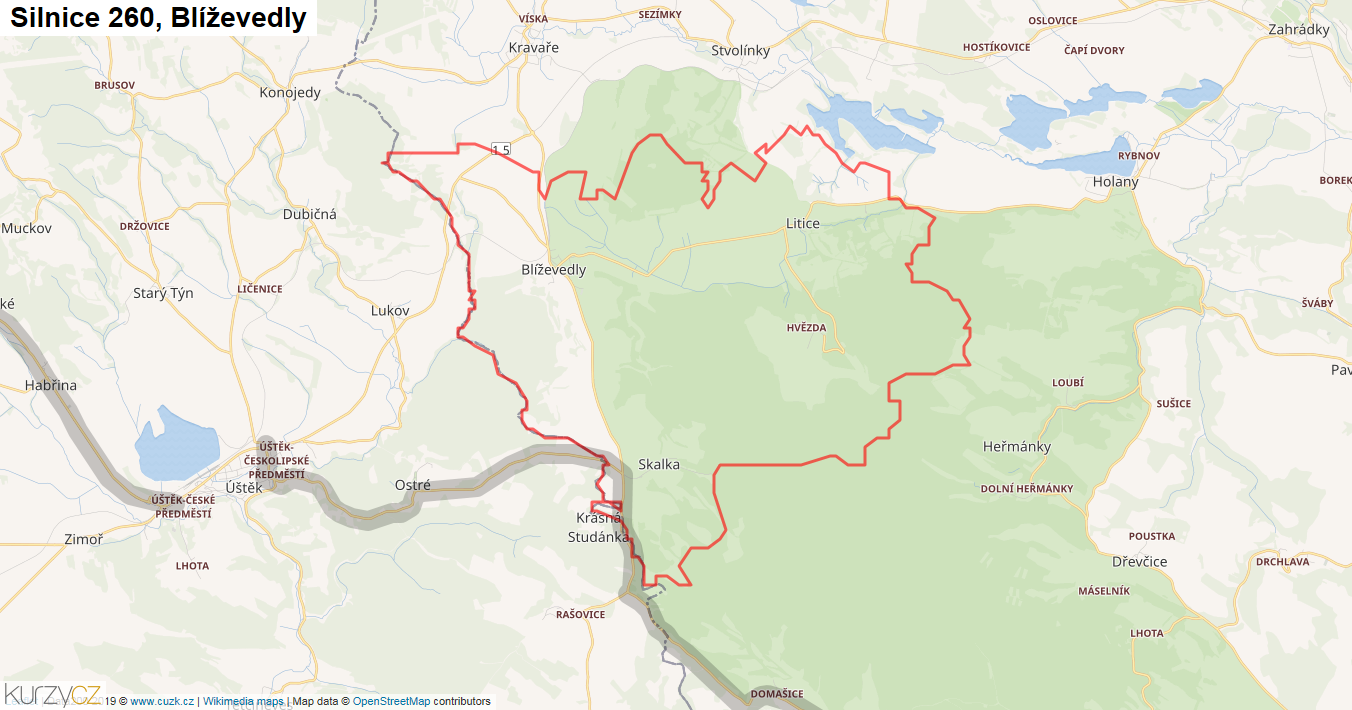 Blíževedly, Silnice 260 - Mapa