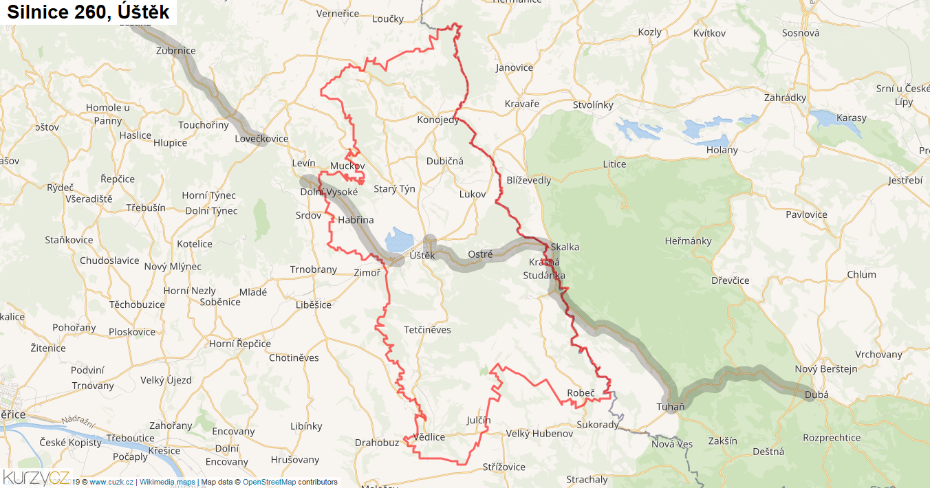 Úštěk, Silnice 260 - Mapa