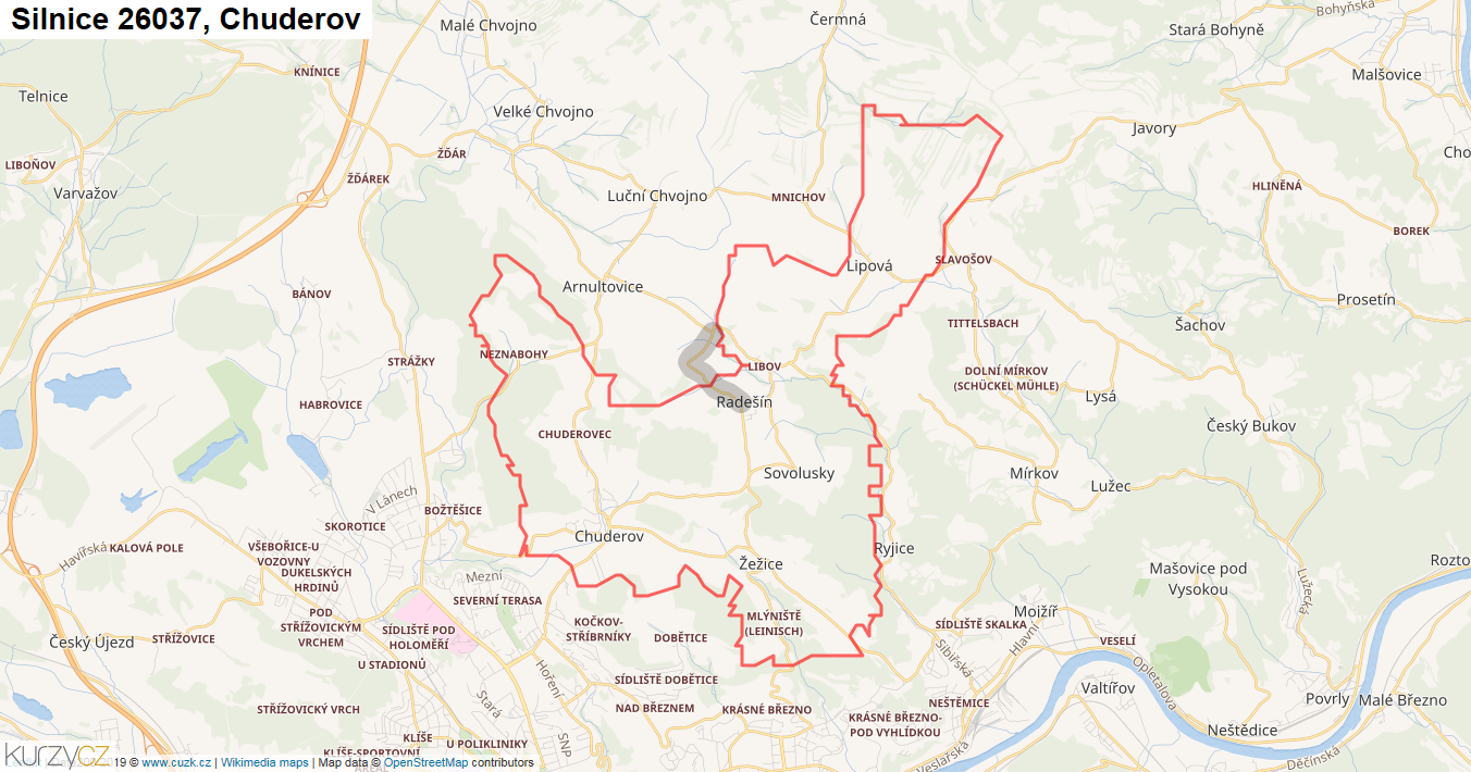 Chuderov, Silnice 26037 - Mapa