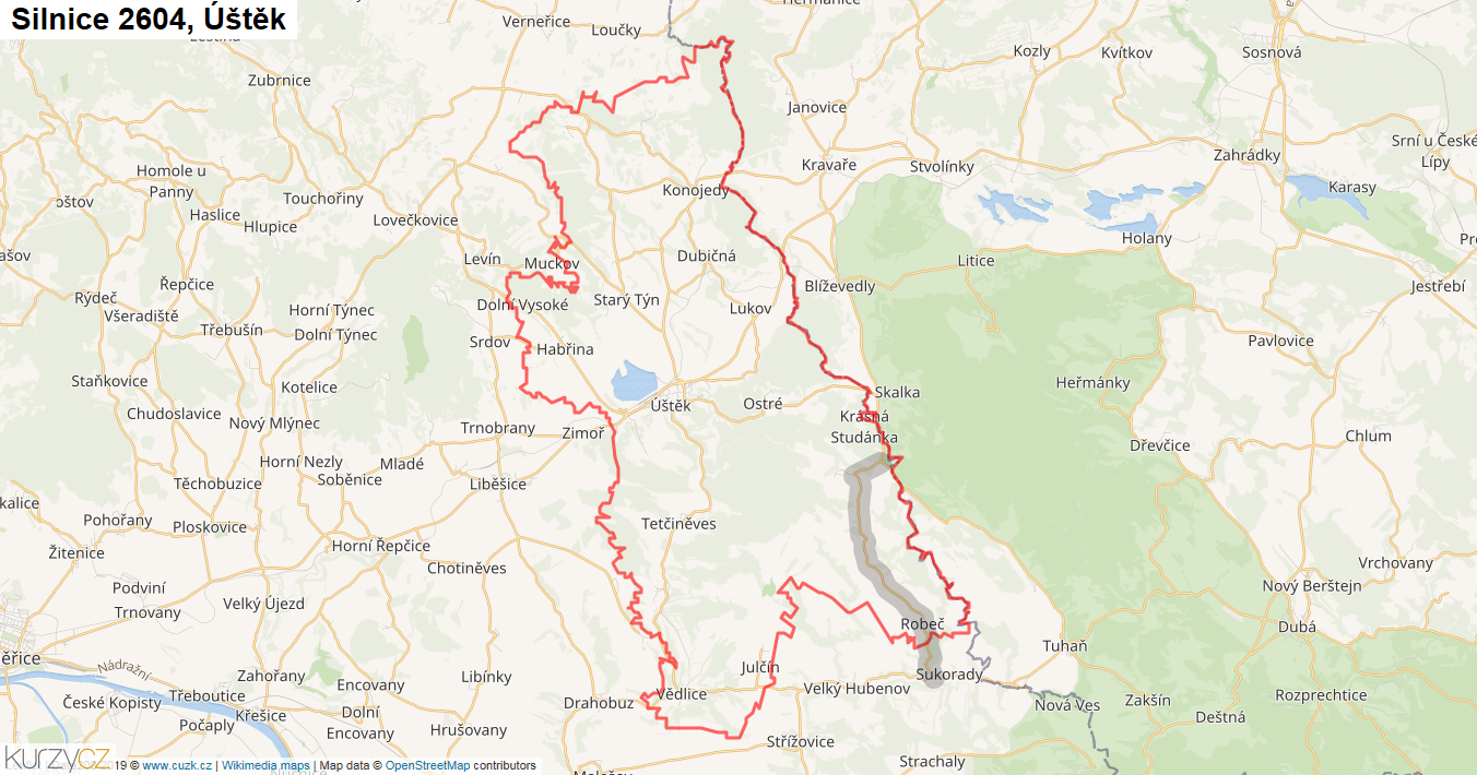 Úštěk, Silnice 2604 - Mapa
