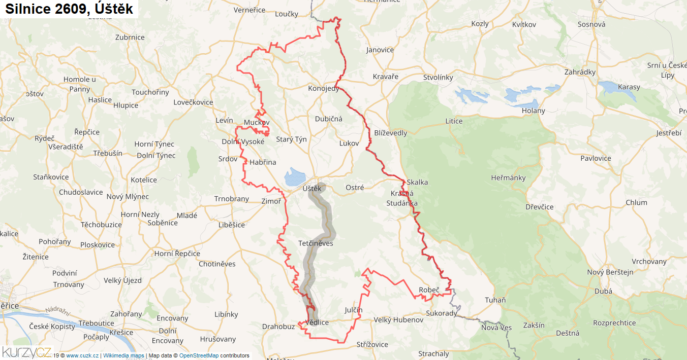 Úštěk, Silnice 2609 - Mapa