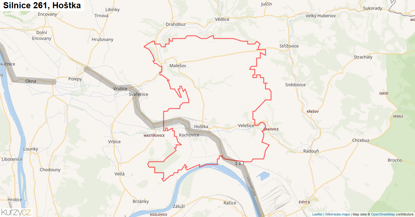 Hoštka, Silnice 261 - Mapa