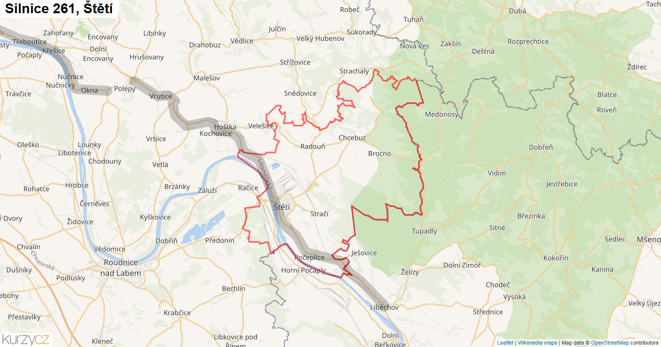 Štětí, Silnice 261 - Mapa