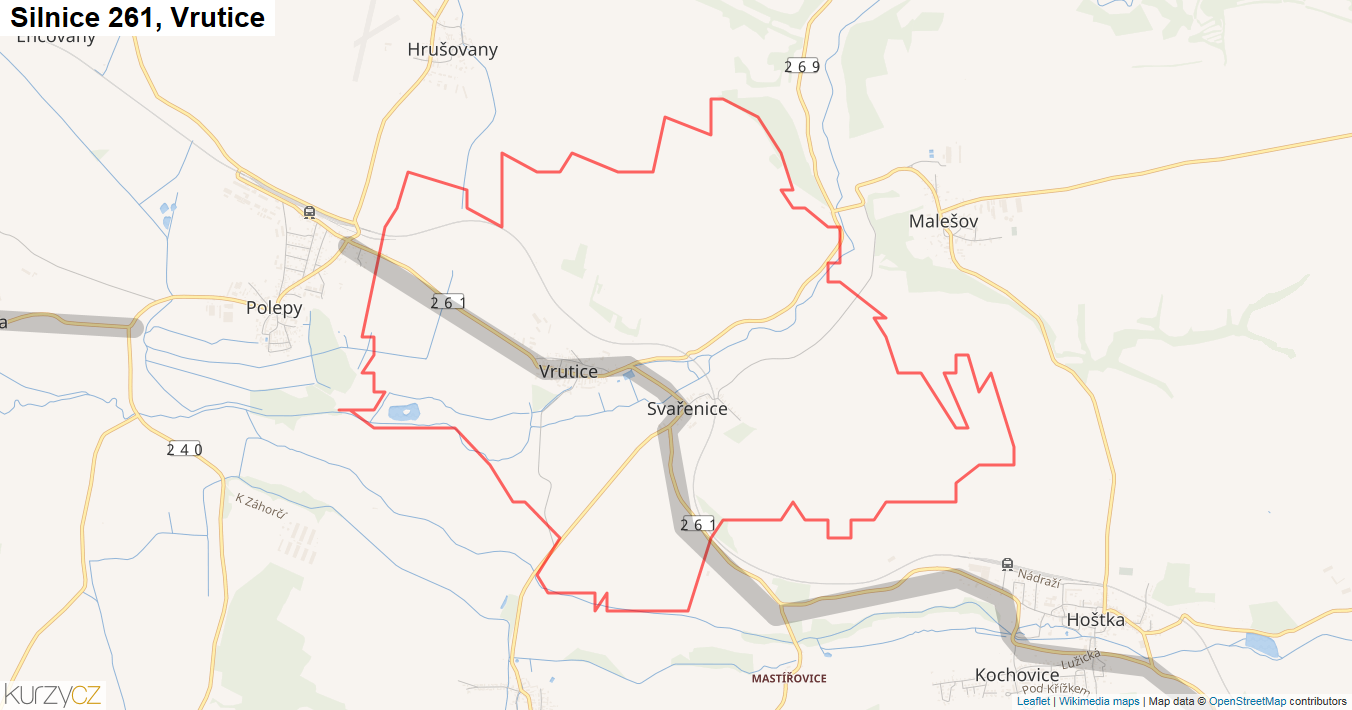 Vrutice, Silnice 261 - Mapa