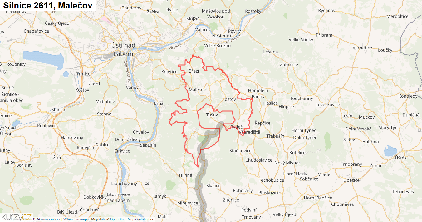Malečov, Silnice 2611 - Mapa