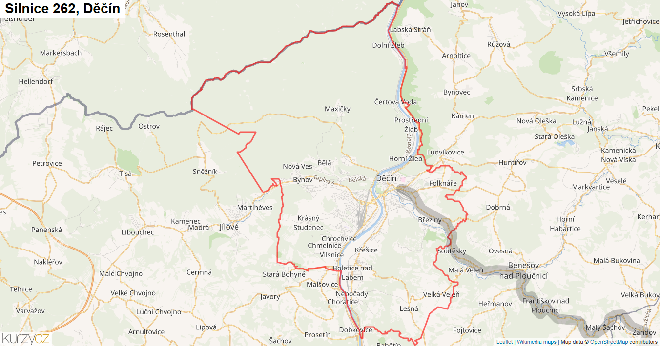 Děčín, Silnice 262 - Mapa