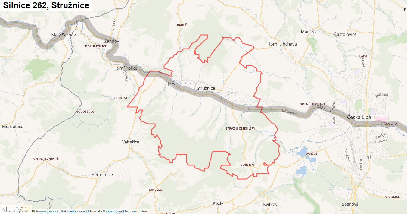 Stružnice, Silnice 262 - Mapa