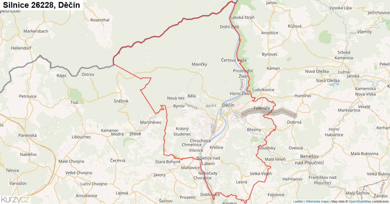 Děčín, Silnice 26228 - Mapa
