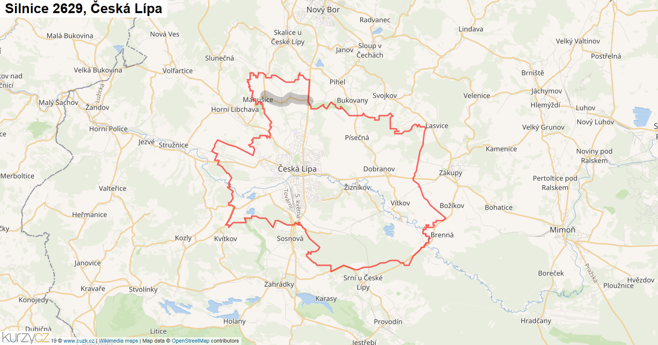Česká Lípa, Silnice 2629 - Mapa