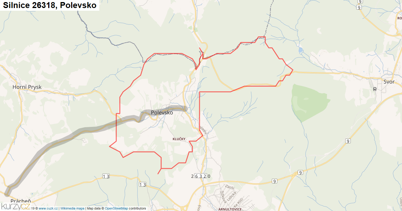 Polevsko, Silnice 26318 - Mapa