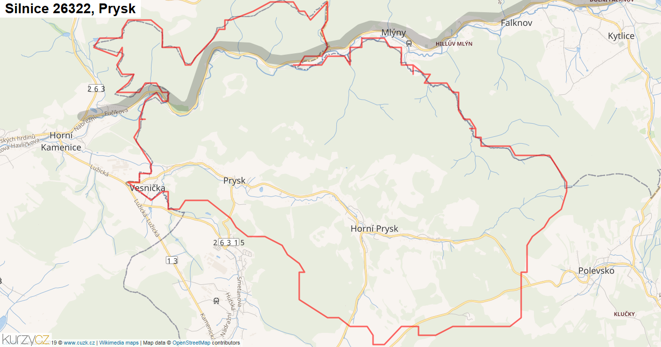 Prysk, Silnice 26322 - Mapa