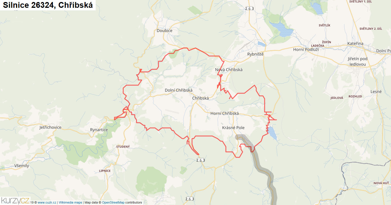 Chřibská, Silnice 26324 - Mapa