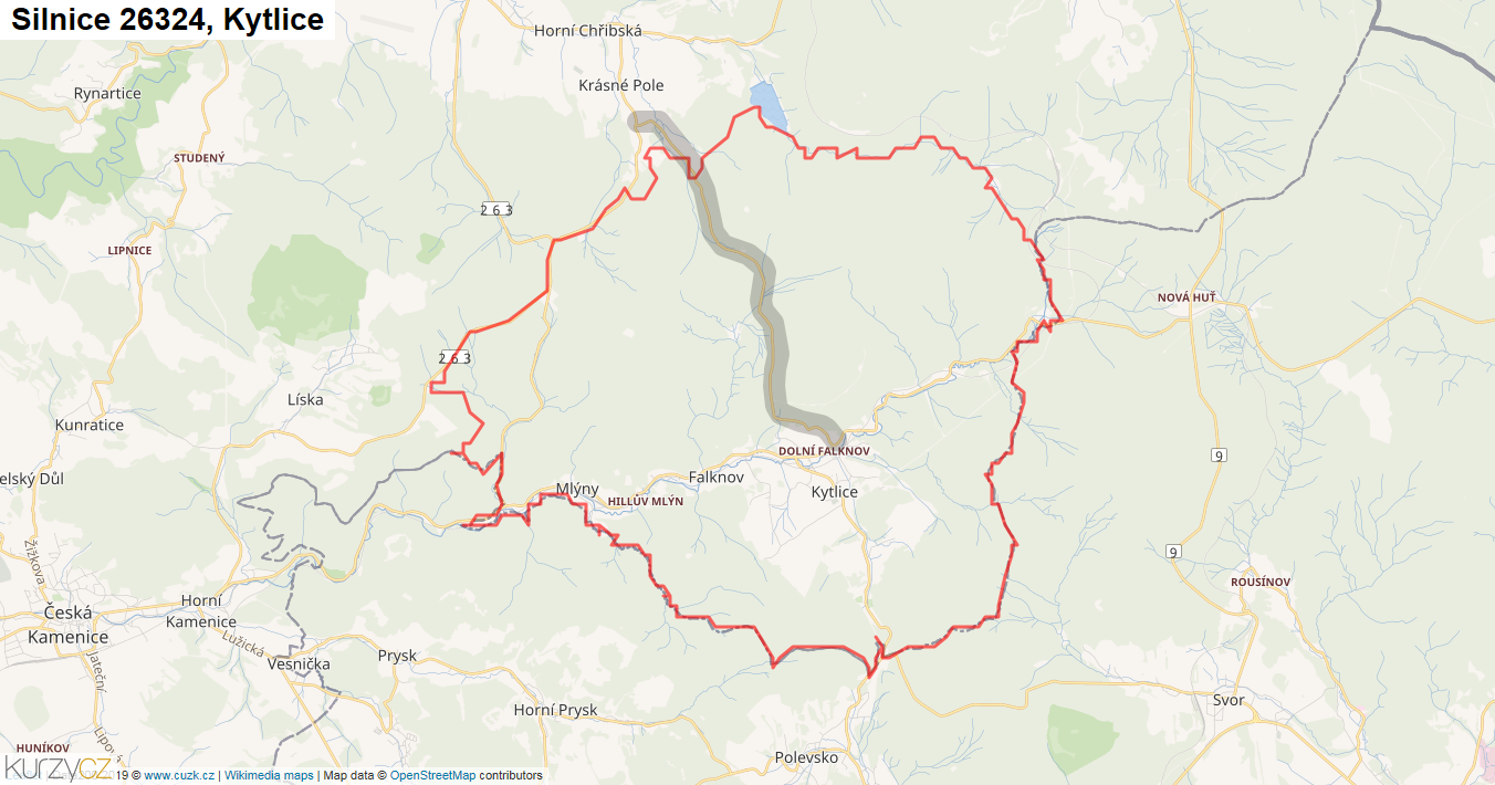 Kytlice, Silnice 26324 - Mapa