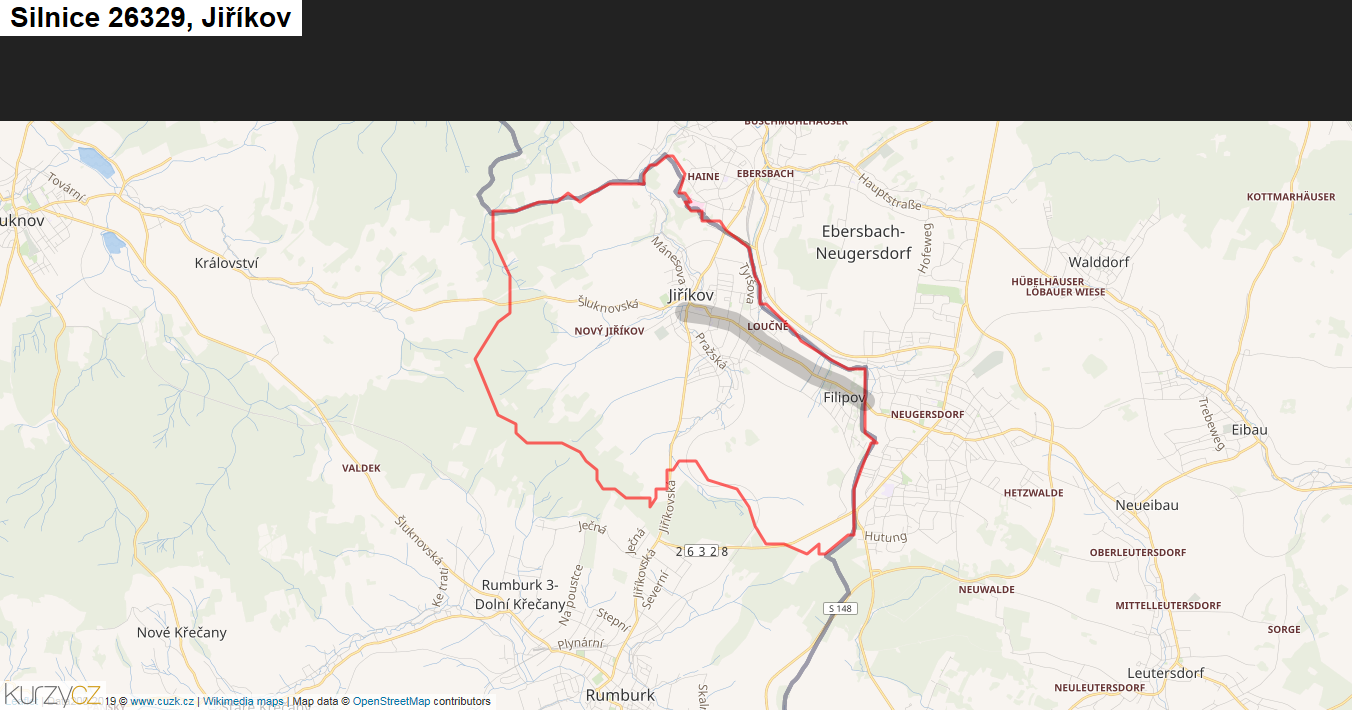 Jiříkov, Silnice 26329 - Mapa