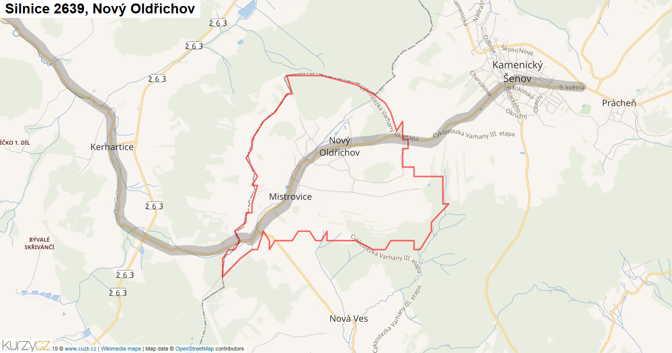 Nový Oldřichov, Silnice 2639 - Mapa