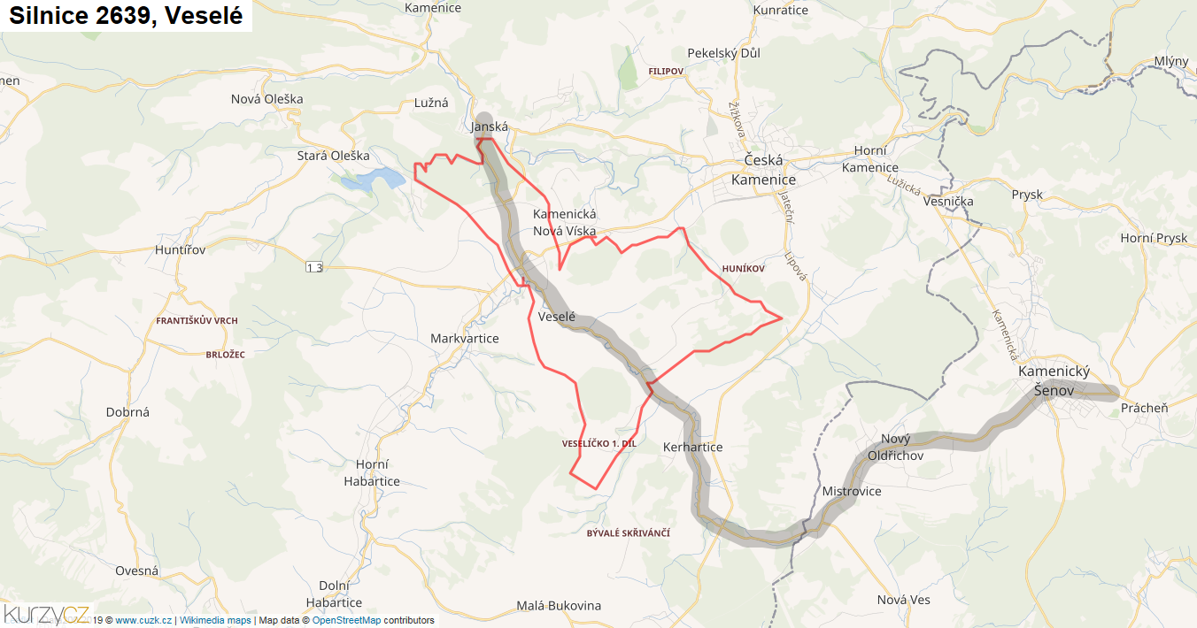 Veselé, Silnice 2639 - Mapa