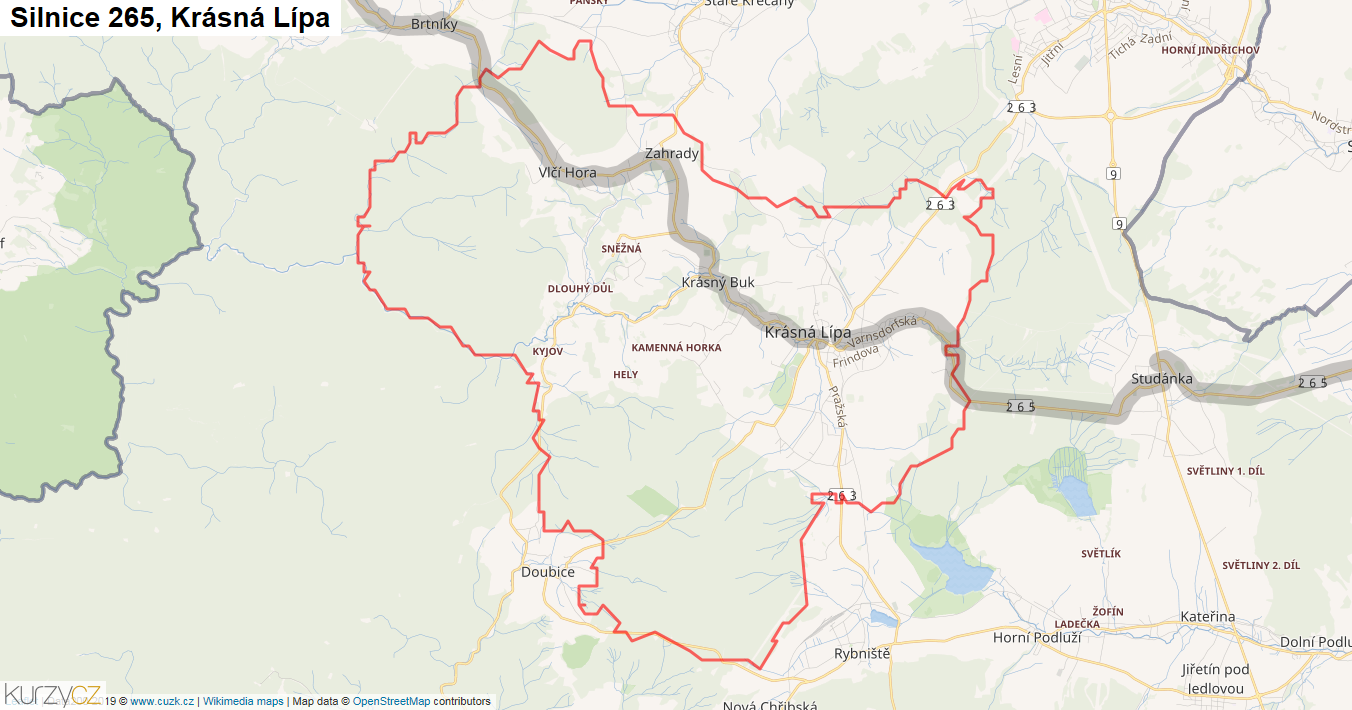 Krásná Lípa, Silnice 265 - Mapa