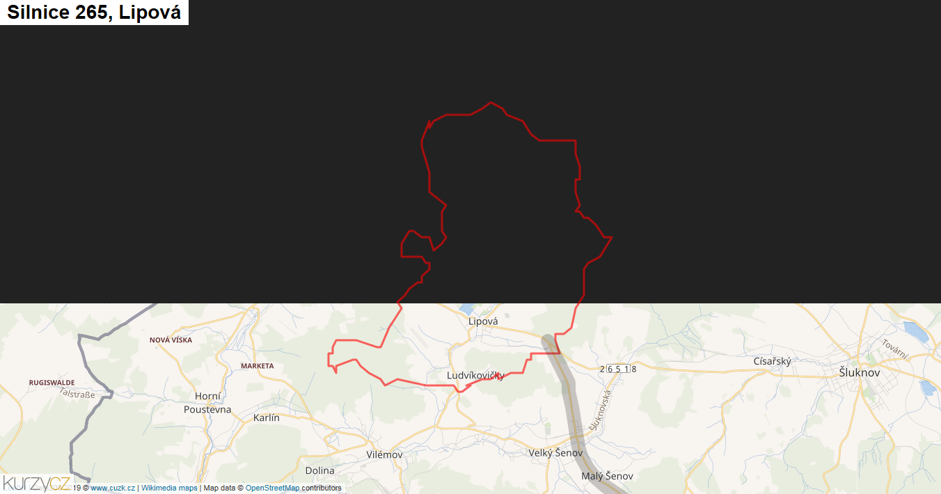 Lipová, Silnice 265 - Mapa