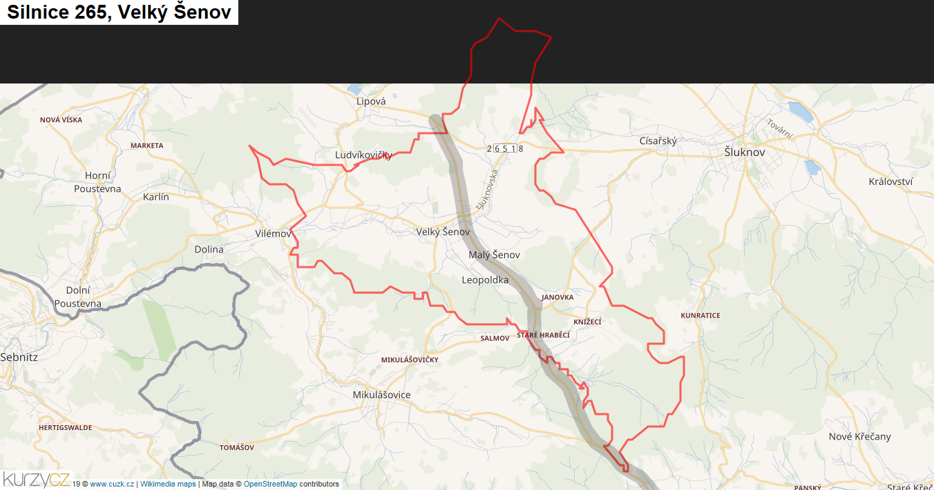 Velký Šenov, Silnice 265 - Mapa