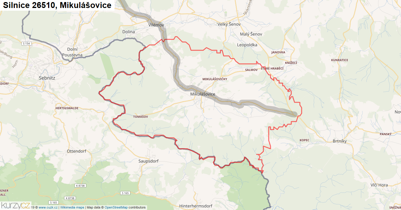 Mikulášovice, Silnice 26510 - Mapa