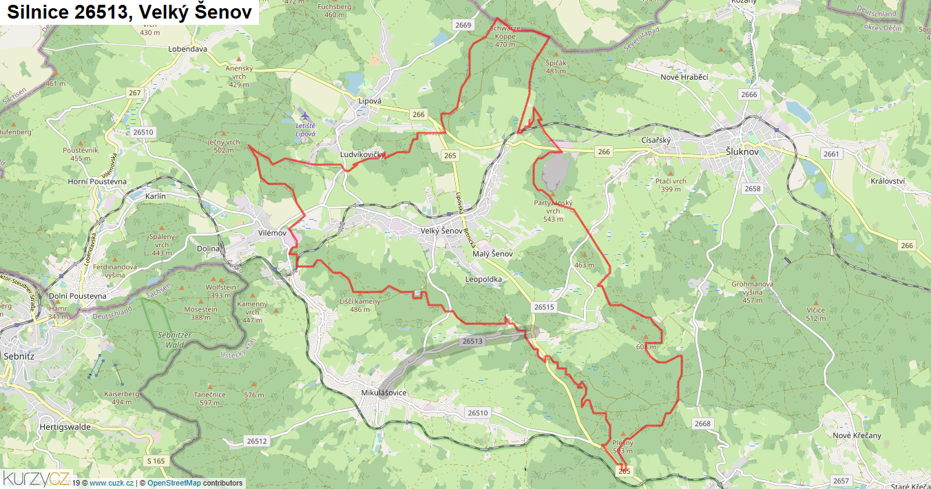 Velký Šenov, Silnice 26513 - Mapa
